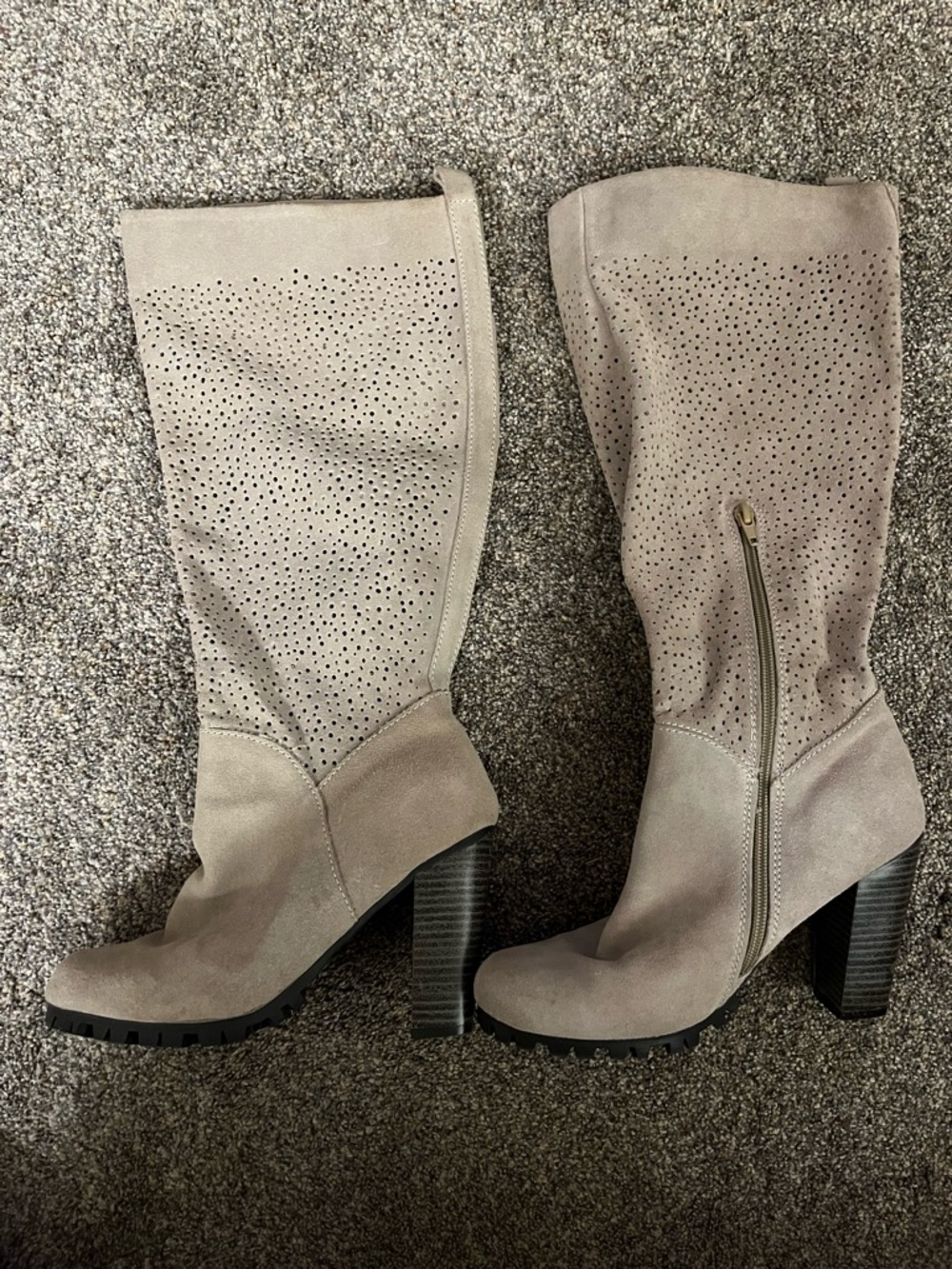 Gray suede, Avon brand, perforated tall boots
